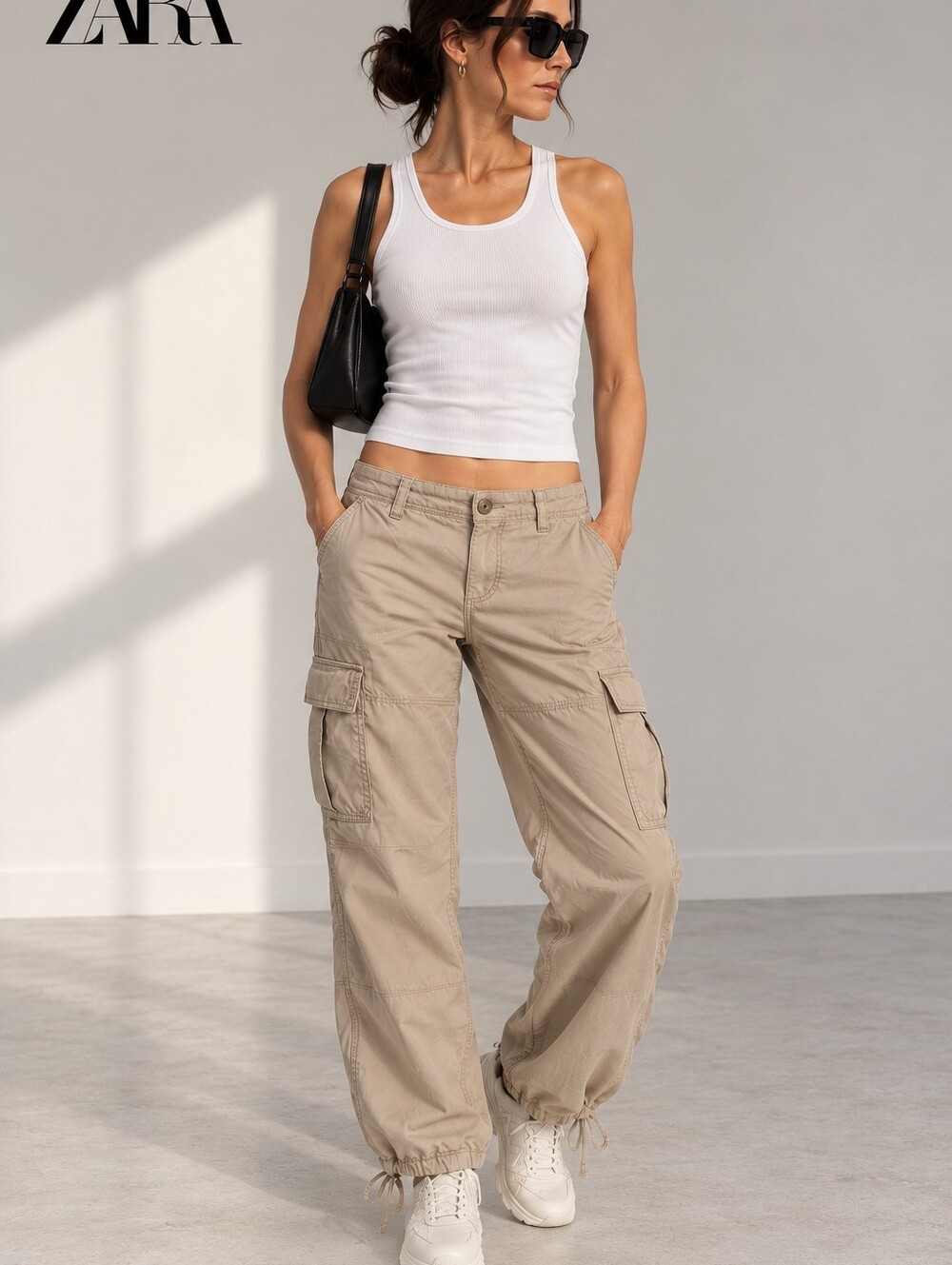 Banana Republic Beige Low-Rise Cargo Pants Y2K Utility Drawstring
